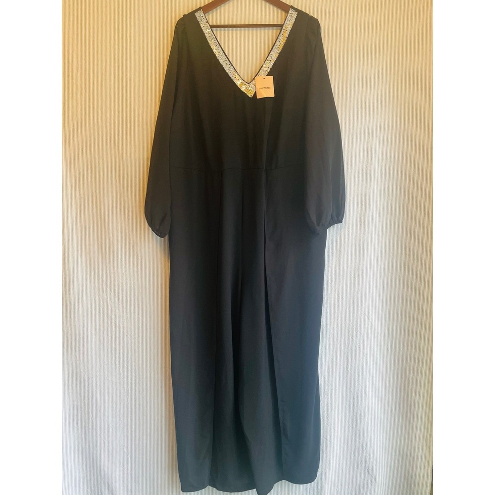 BloomChic Black Sequin V-Neck Wide Leg Jumpsuit Plus Size 22-24 Long Sleeve‎